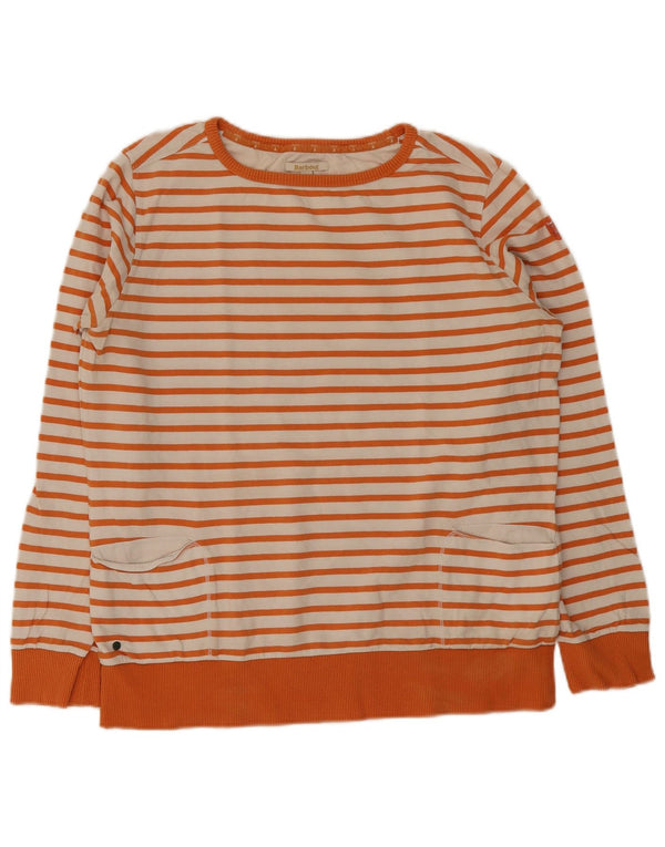 Barbour Dame Sweatshirt Jumper UK 16 Stor Orange Nålestribet Bomuld