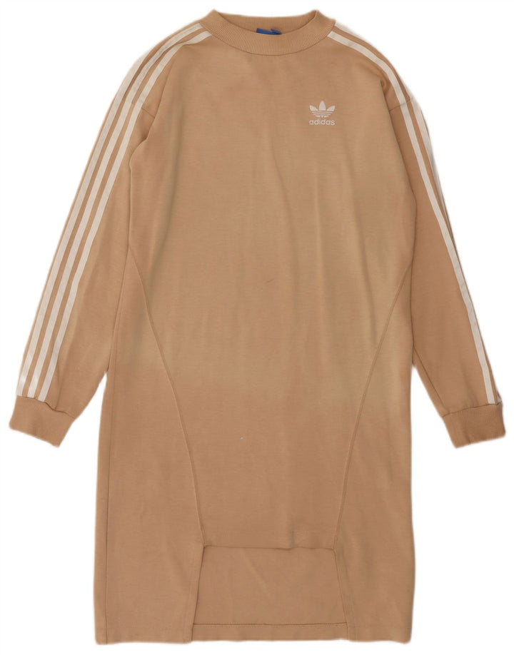ADIDAS Langærmet Sweatshirt Jumper Kjole til kvinder UK 6 XS Beige Bomuld