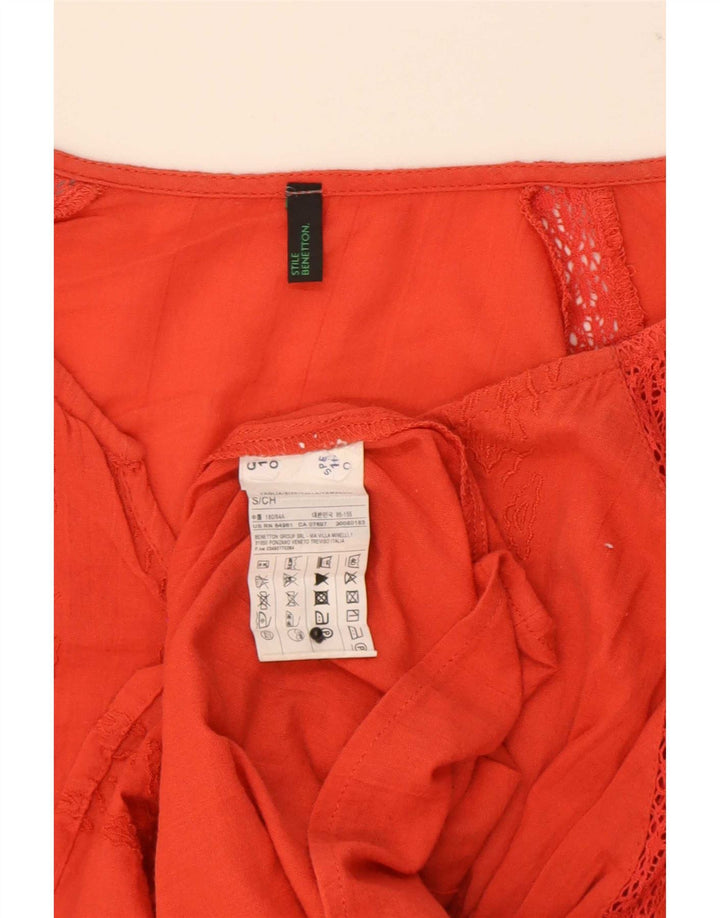 Benetton Dame 3/4 ærmet bluse Top UK 10 Small Orange Geometric