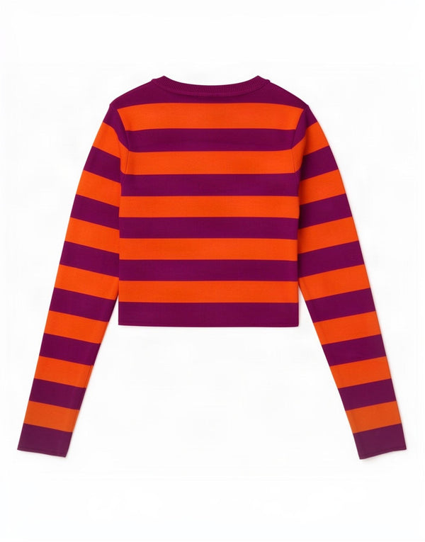 Zara Womens Crop Boat Neck Jumper Sweater UK 8 Lille lilla stribet viskose