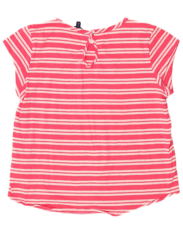 Nautica Dame T-Shirt Top UK 12 Medium Pink Stribet Bomuld