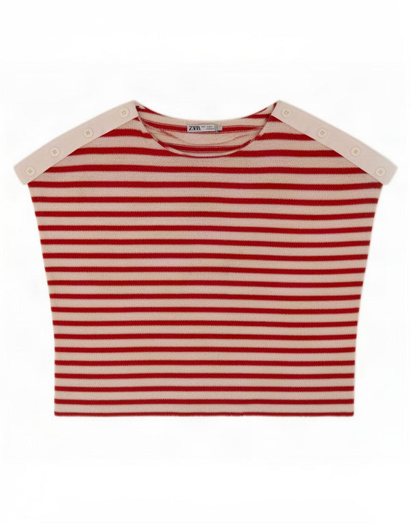 Zara Womens Crop Boat Neck Jumper Sweater UK 16 Large Rødstribet