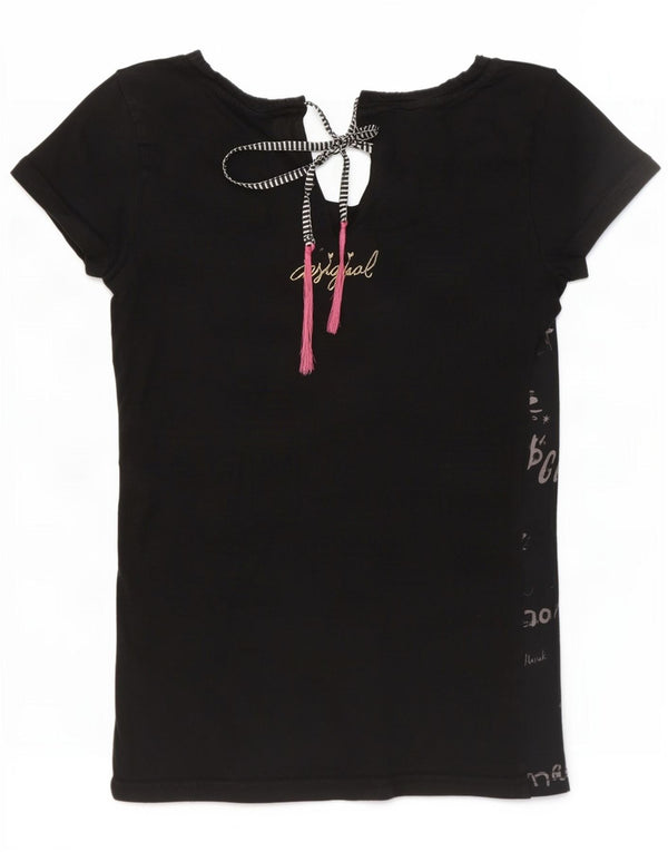 Desigual Dame Grafisk T-Shirt Top UK 8 Small Black Heart