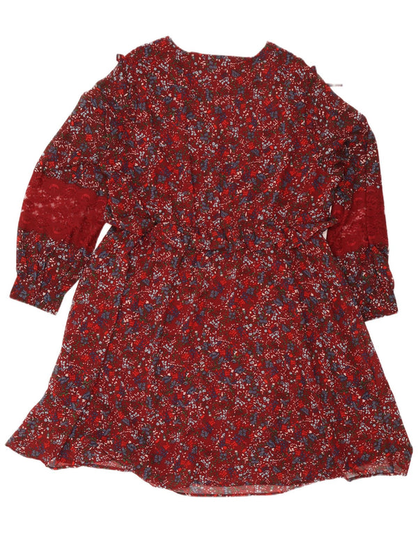 Joe Browns Dame Langærmet Tiered Kjole UK 20 2XL Burgundy Floral