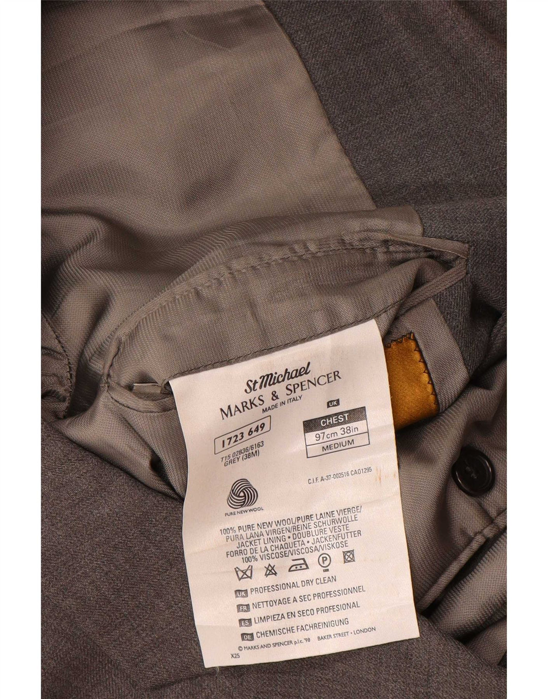 Marks & Spencer Herre 3-knaps blazerjakke UK 38 Medium Grey New Wool