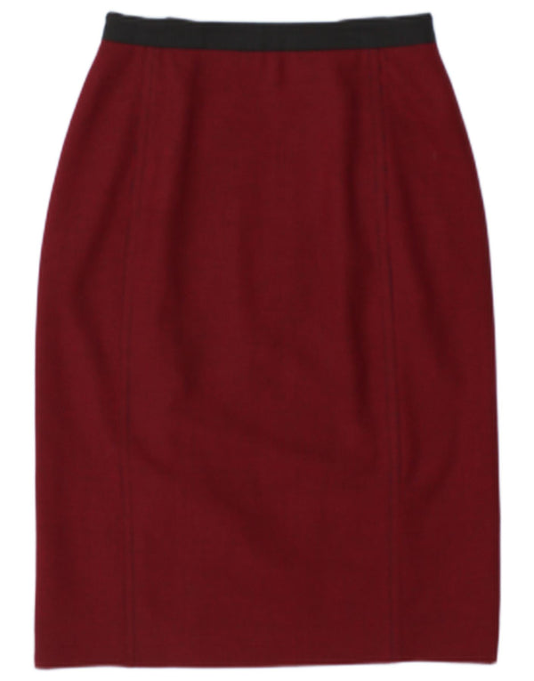 Jaeger Womens Pencil Skirt UK 8 Small W27 Burgundy Houndstooth Polyester