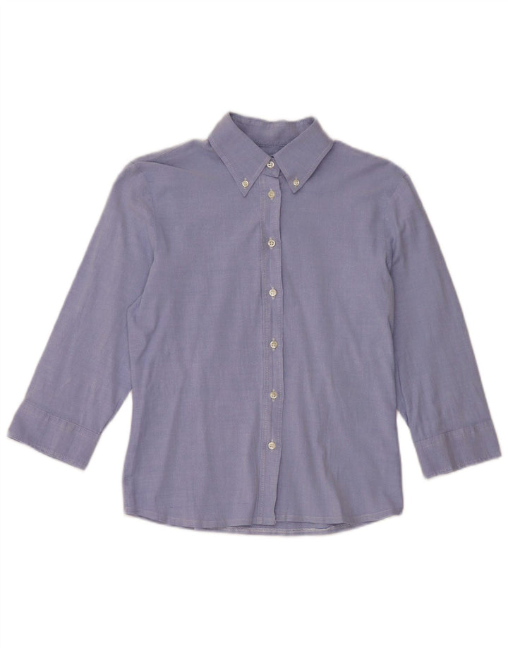 Benetton skjorte med 3/4 ærmer til kvinder UK 10 Lille blå bomuld