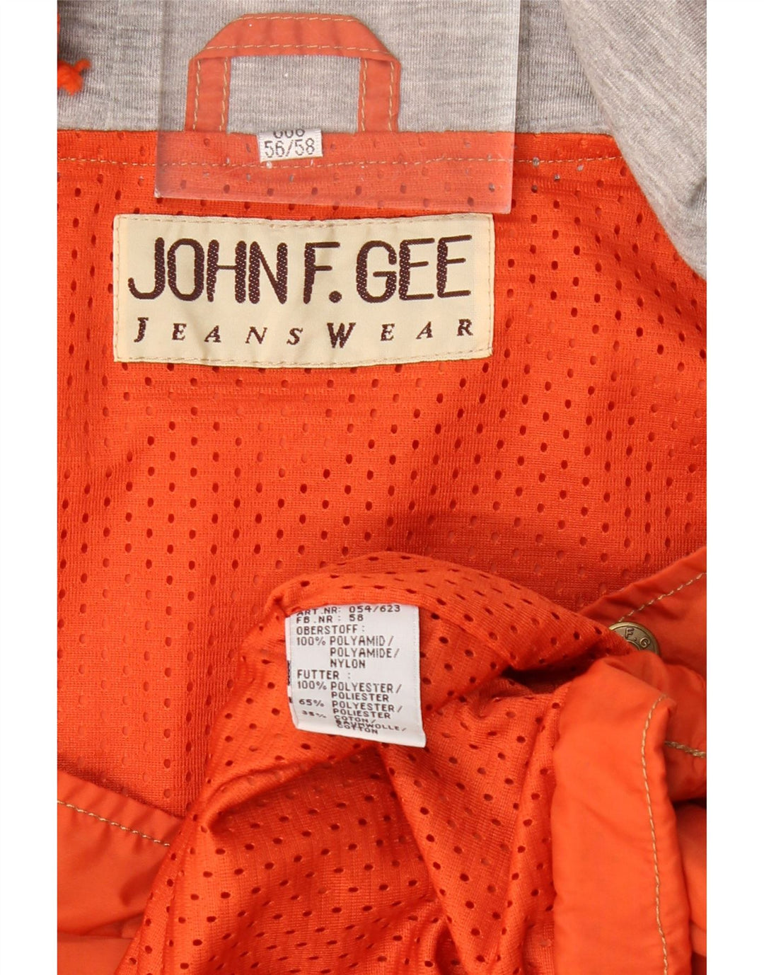 JOHN F GEE Herre grafisk hættejakke anorak EU 56 3XL Orange polyamid
