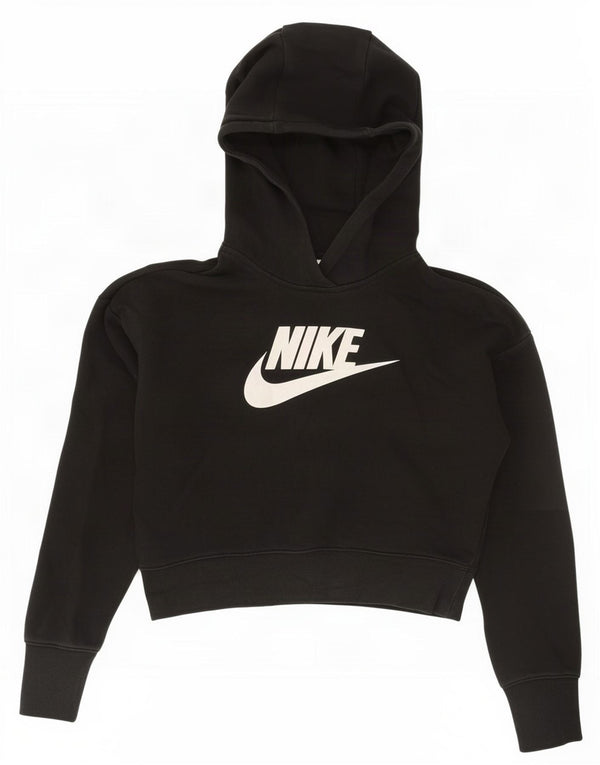 Nike Dame Grafisk Crop Hoodie Jumper UK 14 Stor sort bomuld