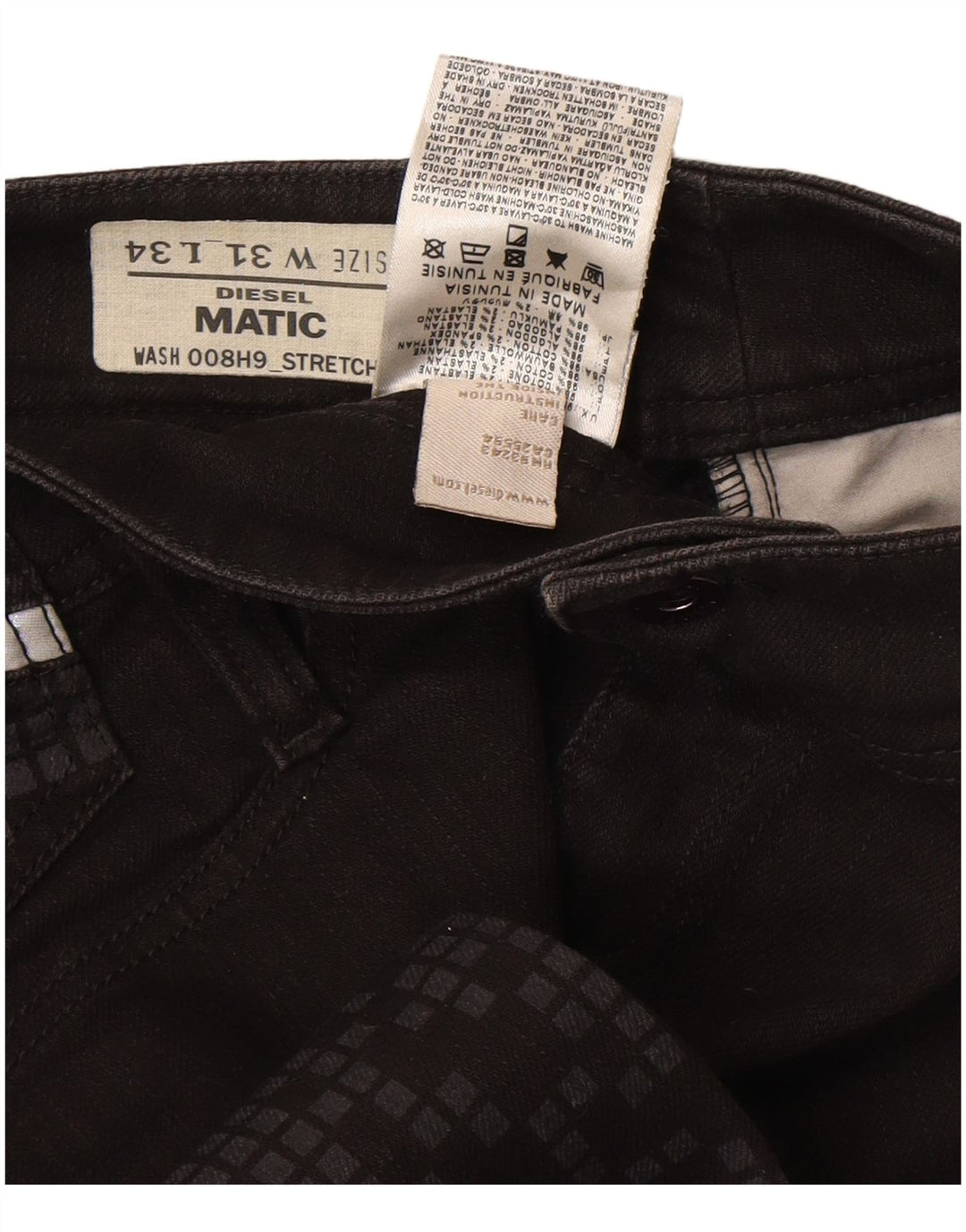 Diesel Dame Matic Slim Jeans W31 L34 Sort Geometrisk Bomuld
