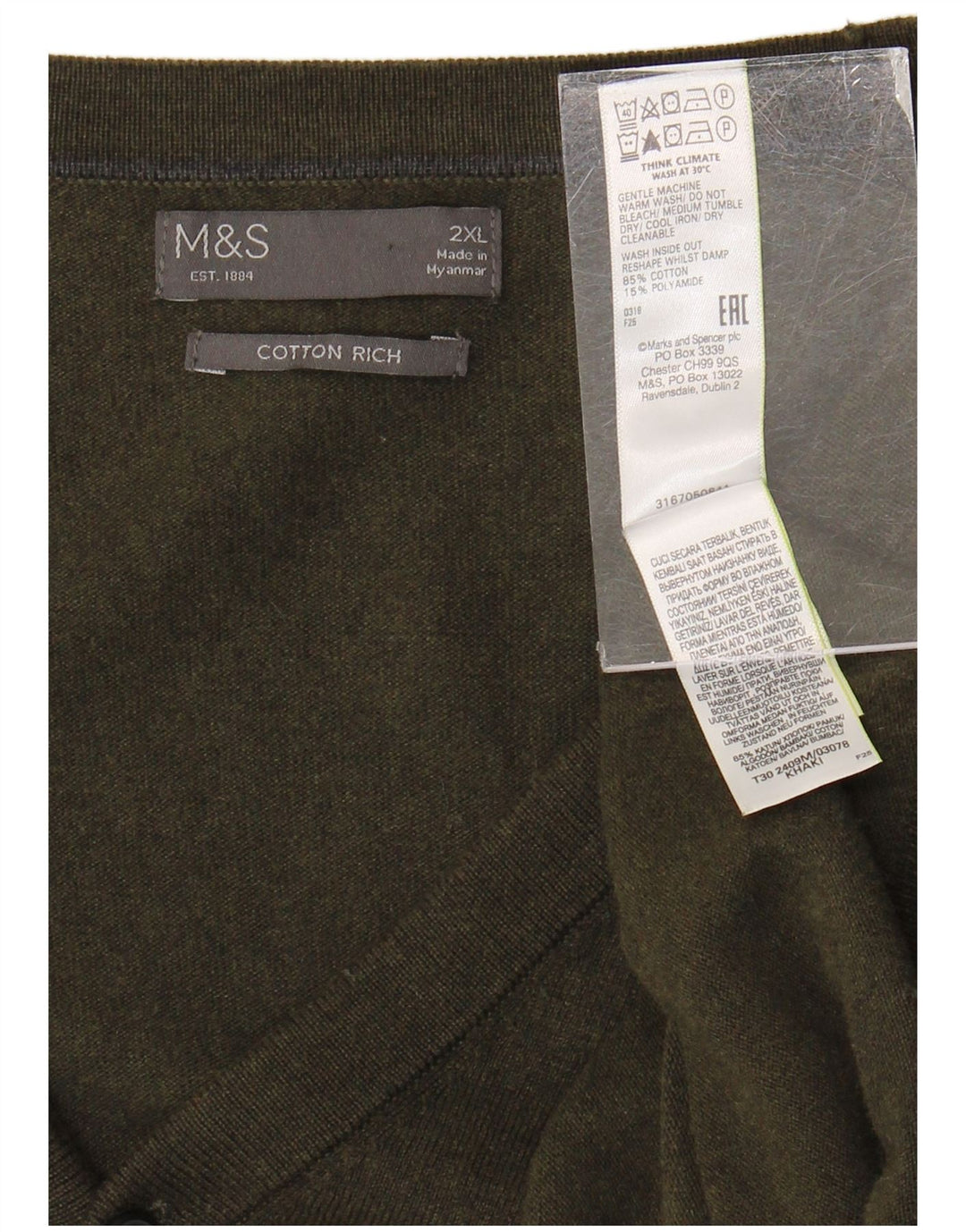 Marks & Spencer Herre cardigan sweater 2XL Khaki Bomuld