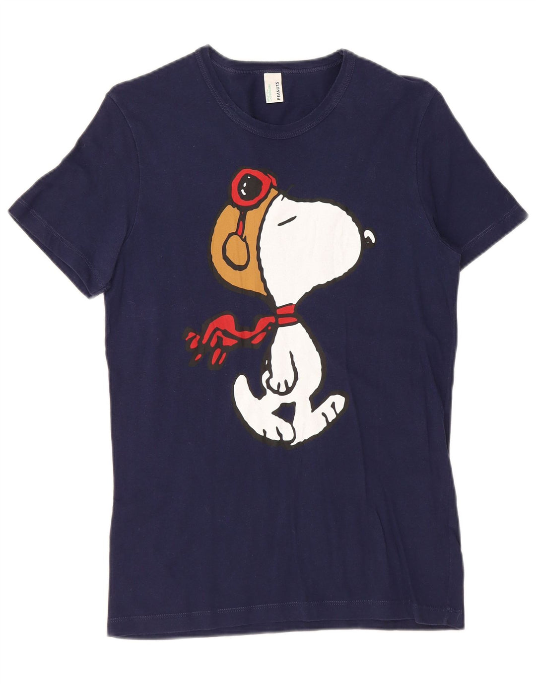 BENETTON Dame Peanuts Grafisk T-Shirt Top UK 10 Small Navy Blue Bomuld