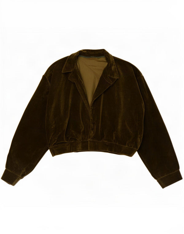 Vintage Womens Open Velvet Bomber Jacket UK 12 Medium Khaki