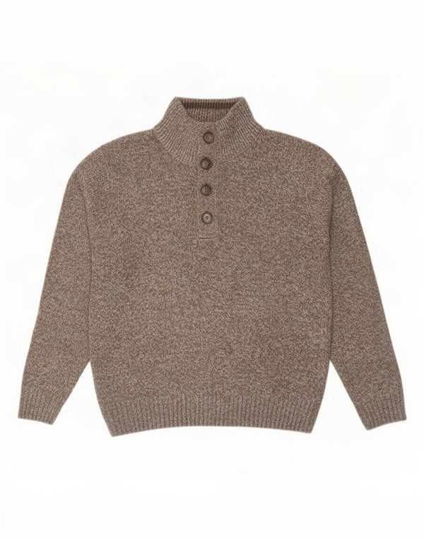 Marks & Spencer Mens Button Neck Jumper Sweater Medium Brown Flecked