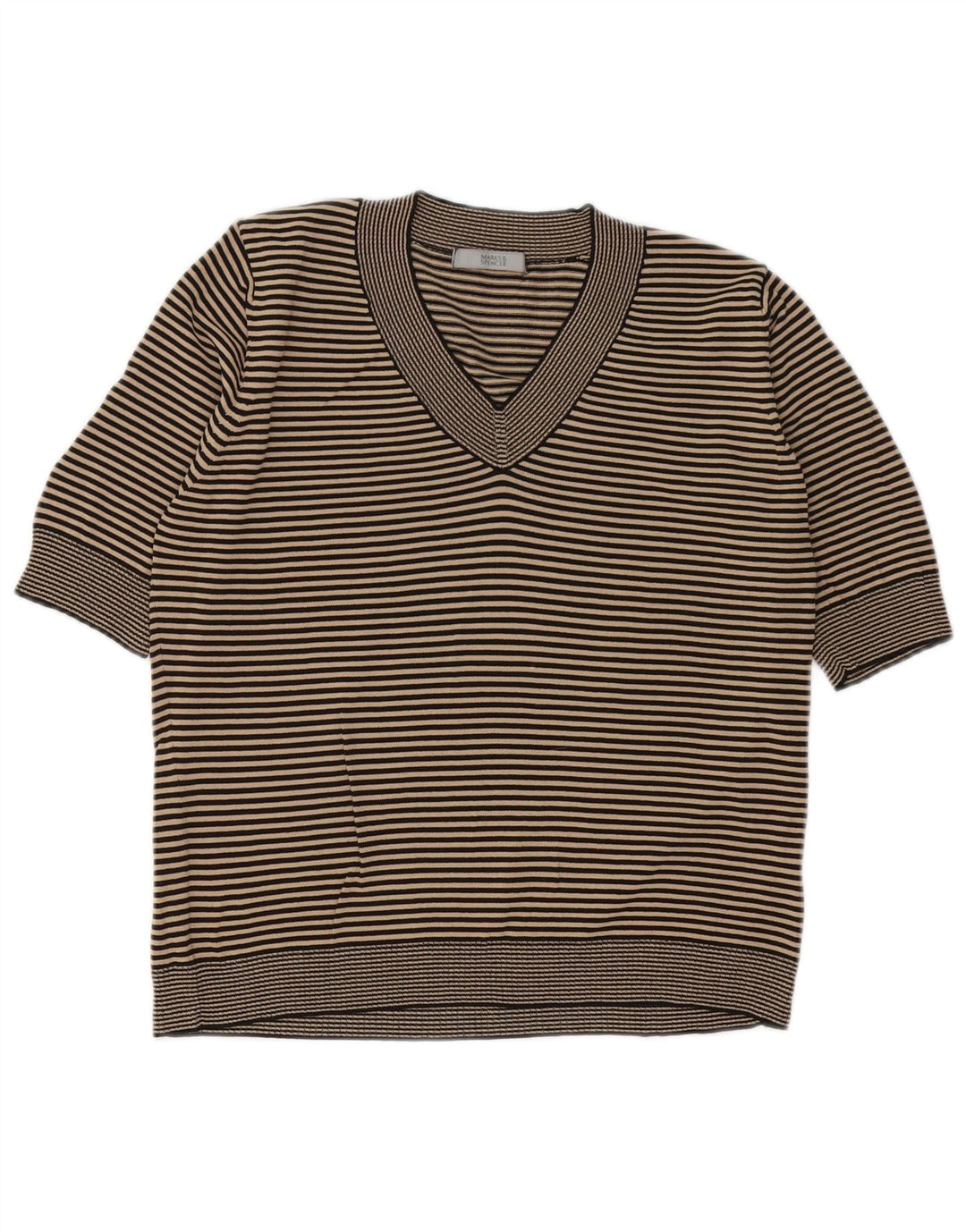 Marks & Spencer T-shirt top til kvinder UK 14 Medium Black Pinstripe Viscose