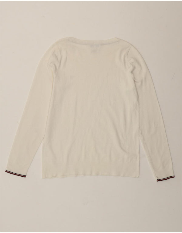 Tommy Hilfiger Dame Boat Neck Jumper Sweater UK 10 Small Off White Bomuld
