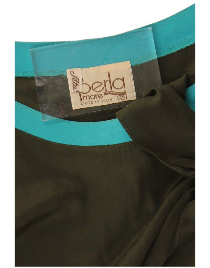 LA PERLA Womens Shift Dress IT 46 Large Khaki Colourblock Silk