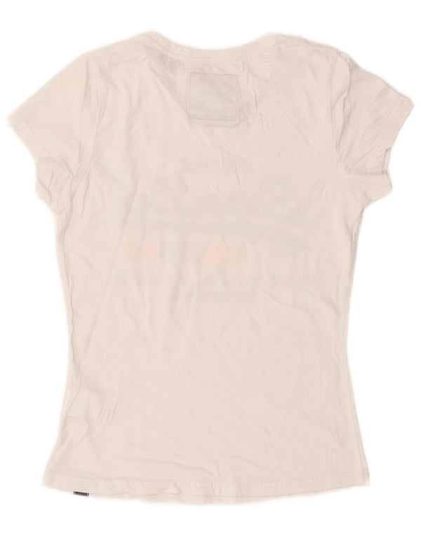 Superdry Grafisk T-shirt top til kvinder UK 10 Lille hvid bomuld