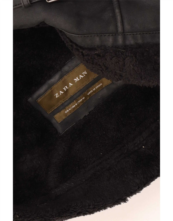 Zara Herre Shearling Jacket UK 38 Medium Black