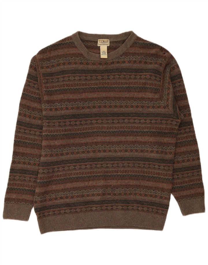 L.L.Bean Herre Boat Neck Jumper Sweater Medium Khaki Fair Isle Lammeuld