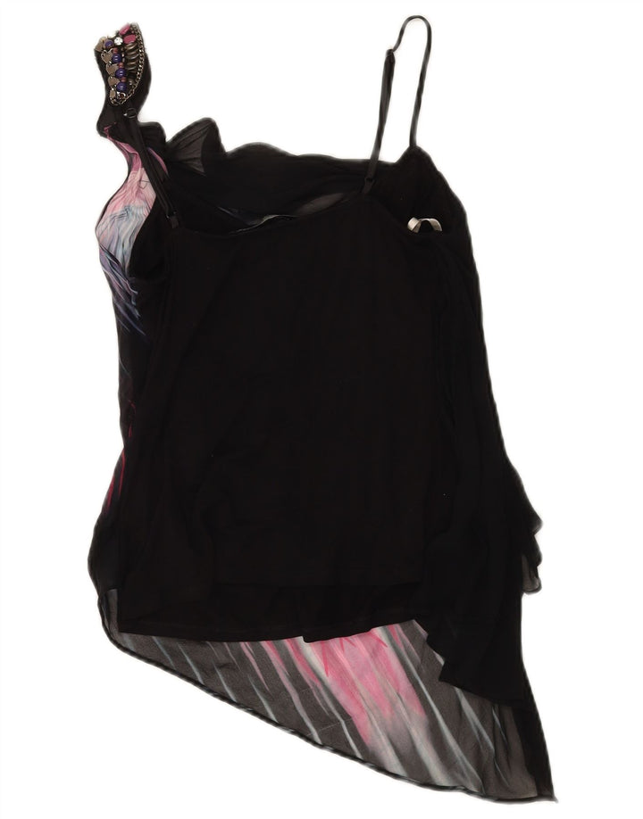 Karen Millen Dame Asymmetrisk Cami Top UK 10 Small Sort Stribet Viscose