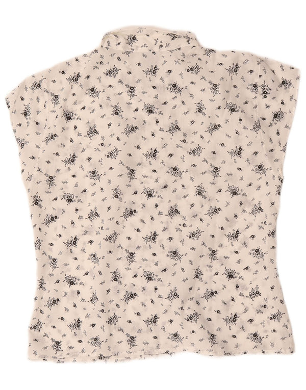 Vintage kvinders kortærmet skjortebluse UK 14 Medium White Floral