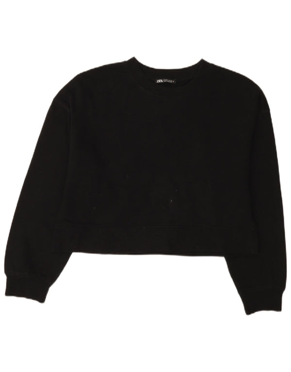 Zara Womens Crop Oversized Sweatshirt Jumper UK 10 Small Black