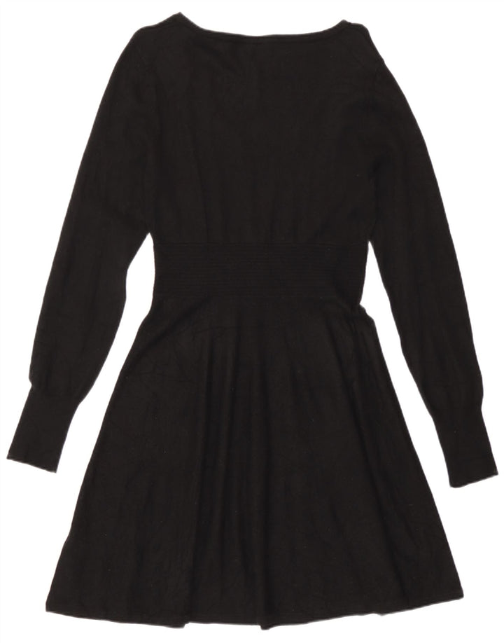 Oasis Dame Langærmet A-Line Kjole UK 12 Medium Sort Viscose