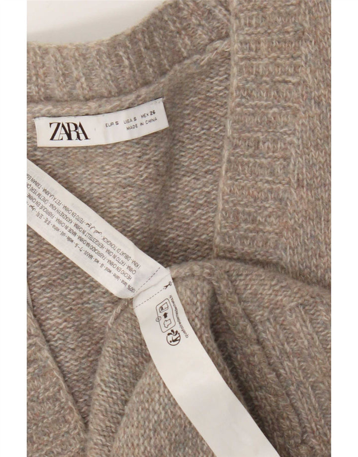 Zara Womens Longline Oversized Cardigan Sweater UK 10 Small Grey Wool