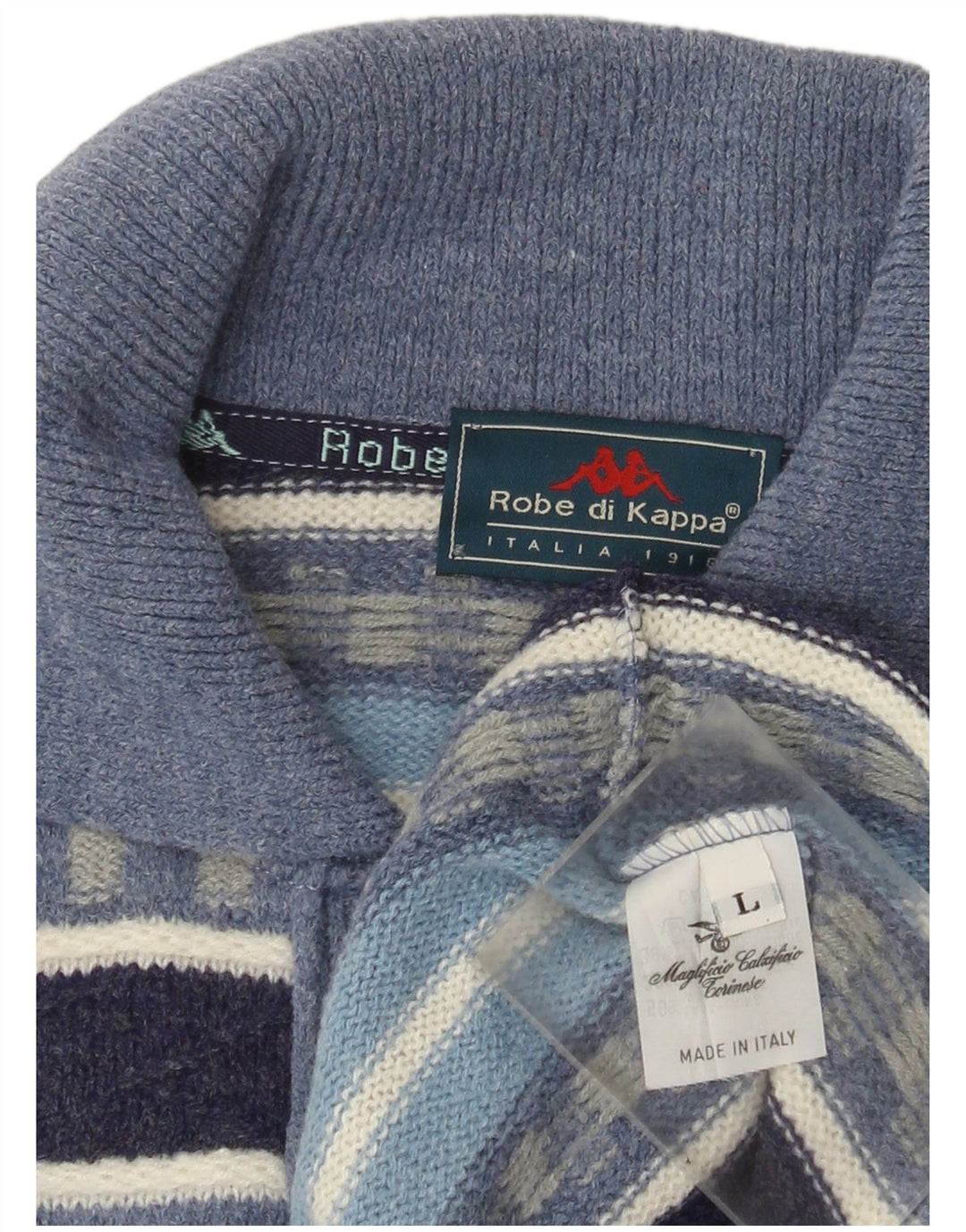 Kappa herre polo hals sweater stor blå stribet uld