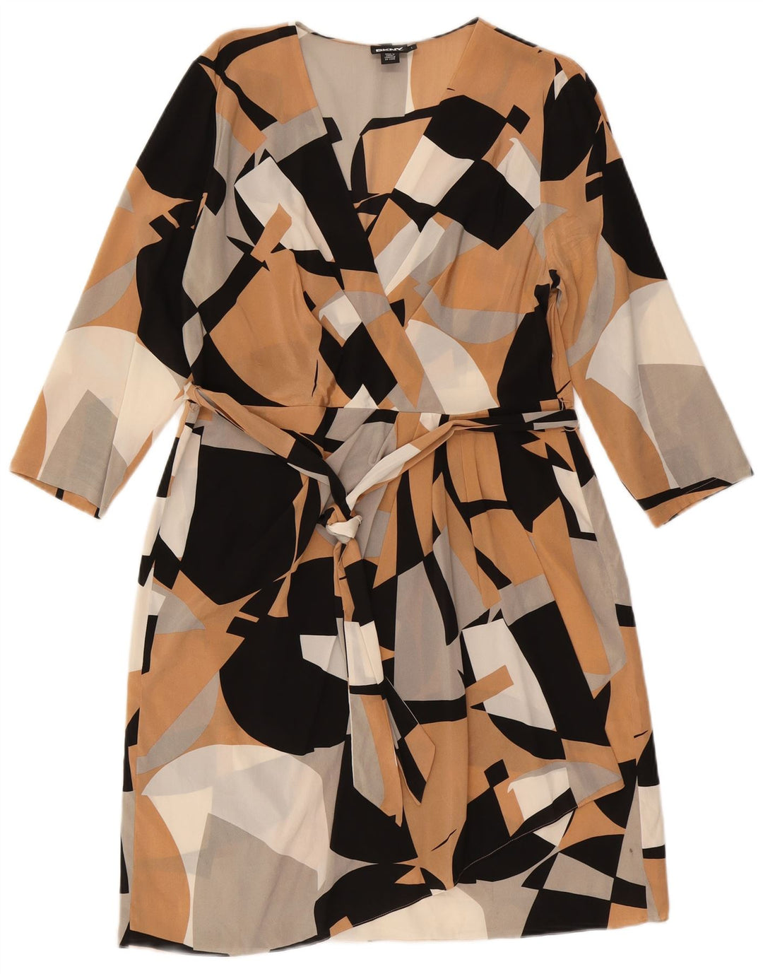 DKNY Kvinder 3/4 ærmet Skede Kjole UK 14 Stor Flerfarvet Geometrisk