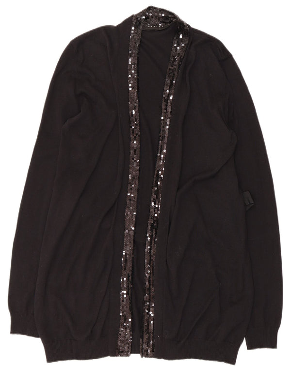 Sisley Womens Open Cardigan Sweater UK 14 Large Black Bomuld