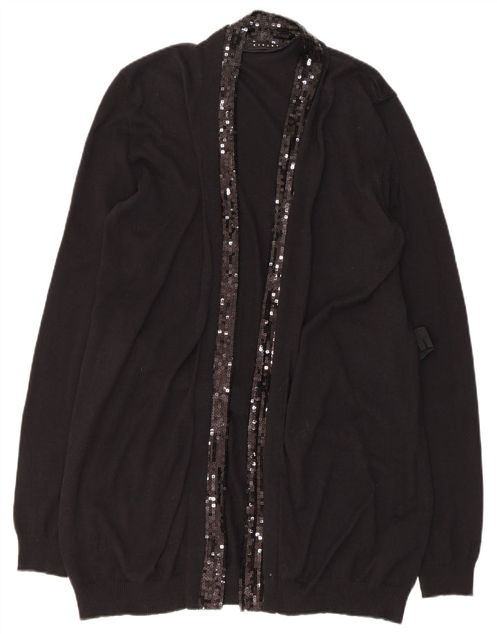 Sisley Womens Open Cardigan Sweater UK 14 Large Black Bomuld