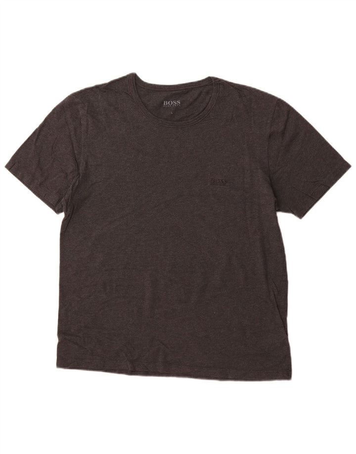 HUGO BOSS Dame T-Shirt Top UK 16 Stor Grå Bomuld