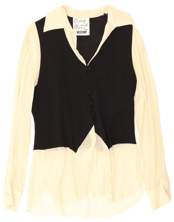 Moschino skjortebluse til kvinder UK 12 Medium Black Colourblock Acetate