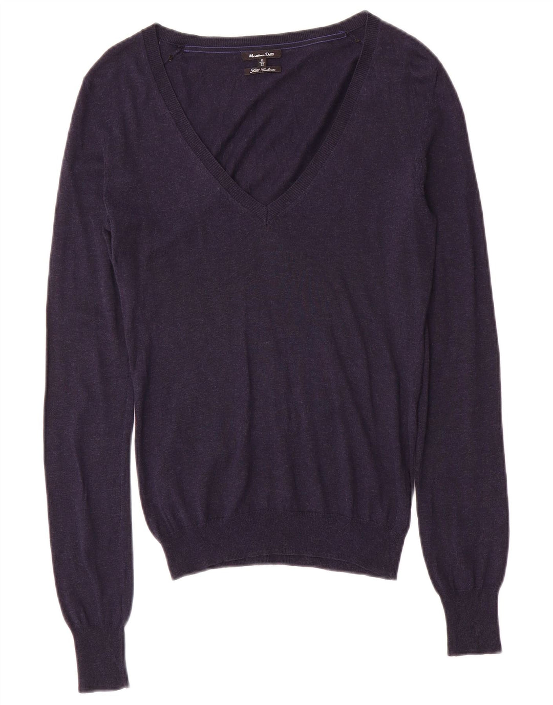 Massimo Dutti Dame V-hals sweater UK 12 Medium Navy Blue Silke