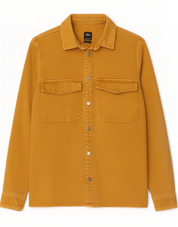 Zara Herre Relaxed Fit Denim Shirt Lille Gul