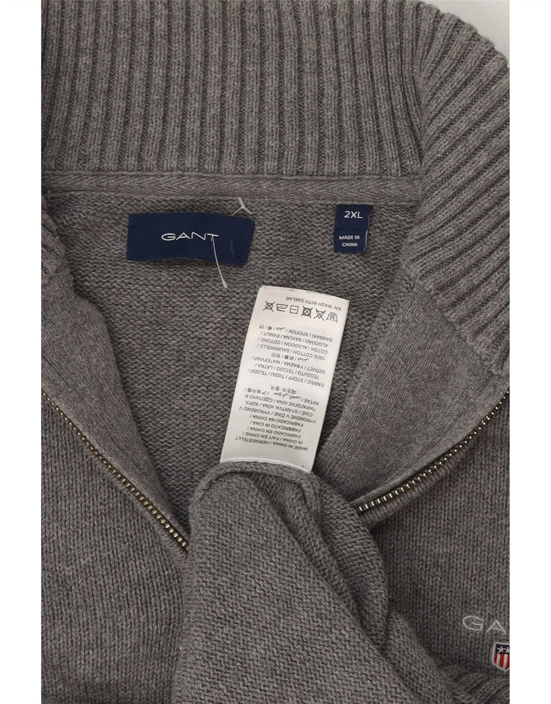 Gant Herre Zip Neck Jumper Sweater 2XL Grå Bomuld