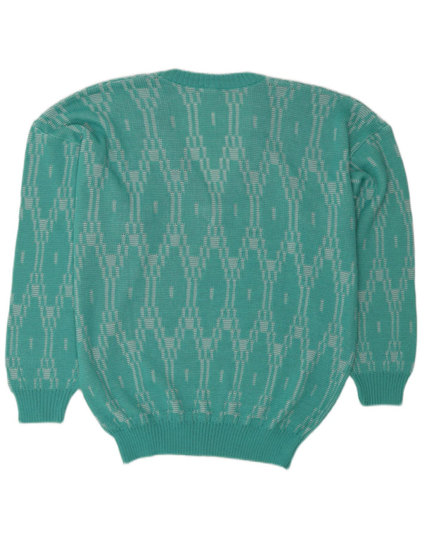 Il Birillo Dame V-hals sweater UK 20 2XL Turkis Geometrisk