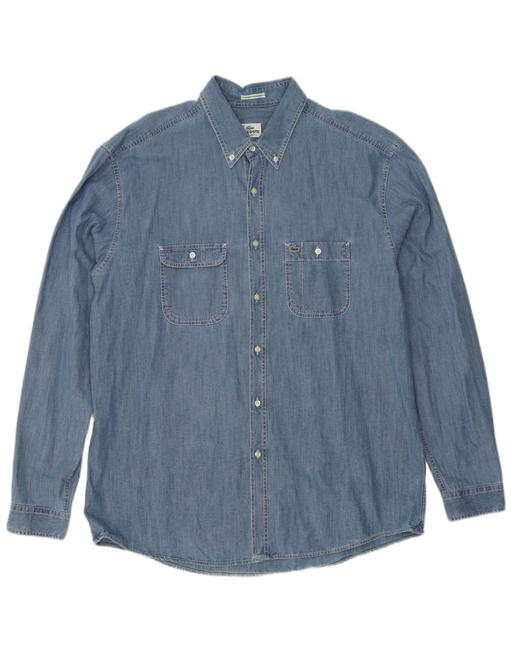 Lacoste Mens Regular Fit Denim Shirt Size 44 XL Blue Cotton