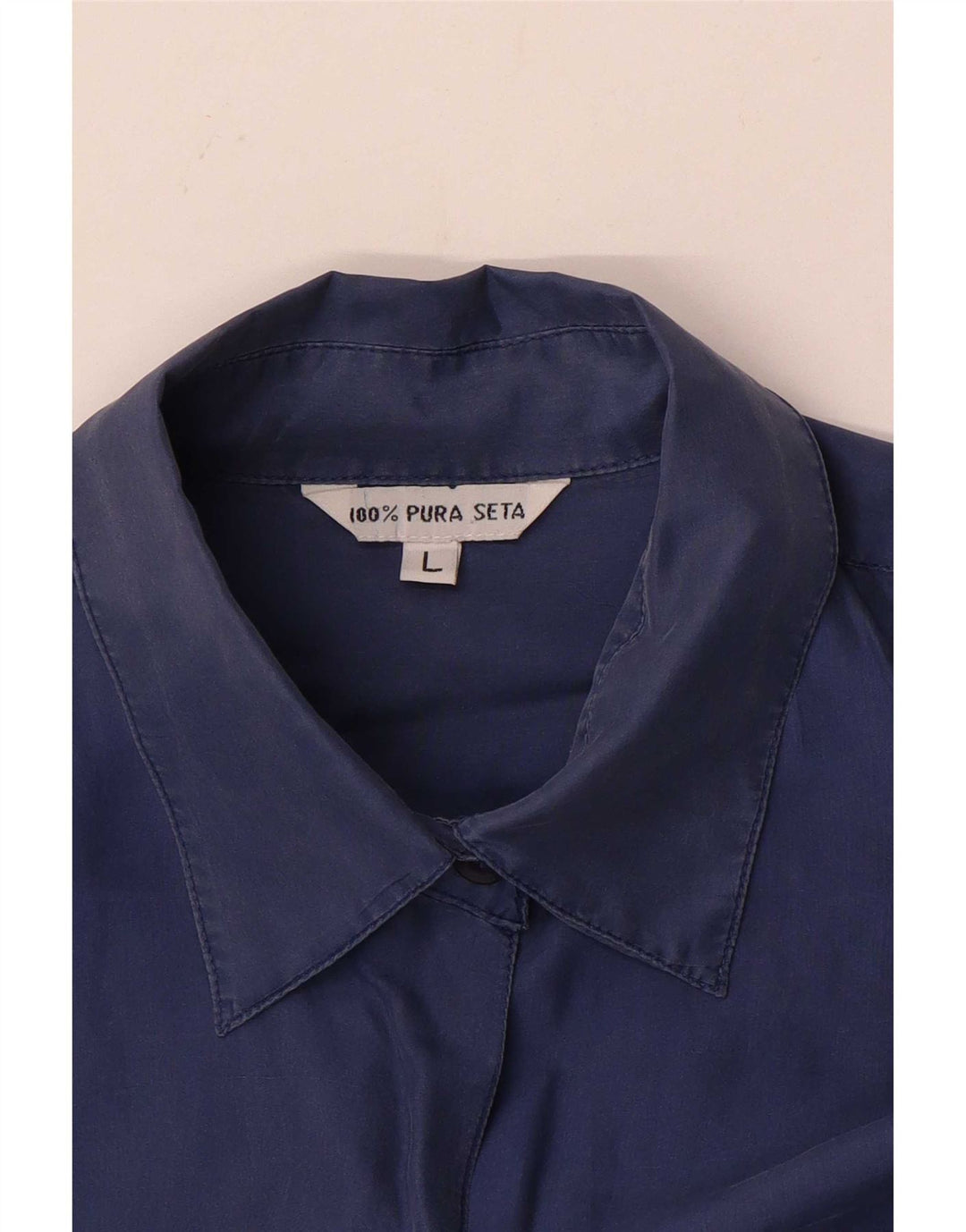 Vintage dameskjorte bluse UK 16 Stor marineblå silke