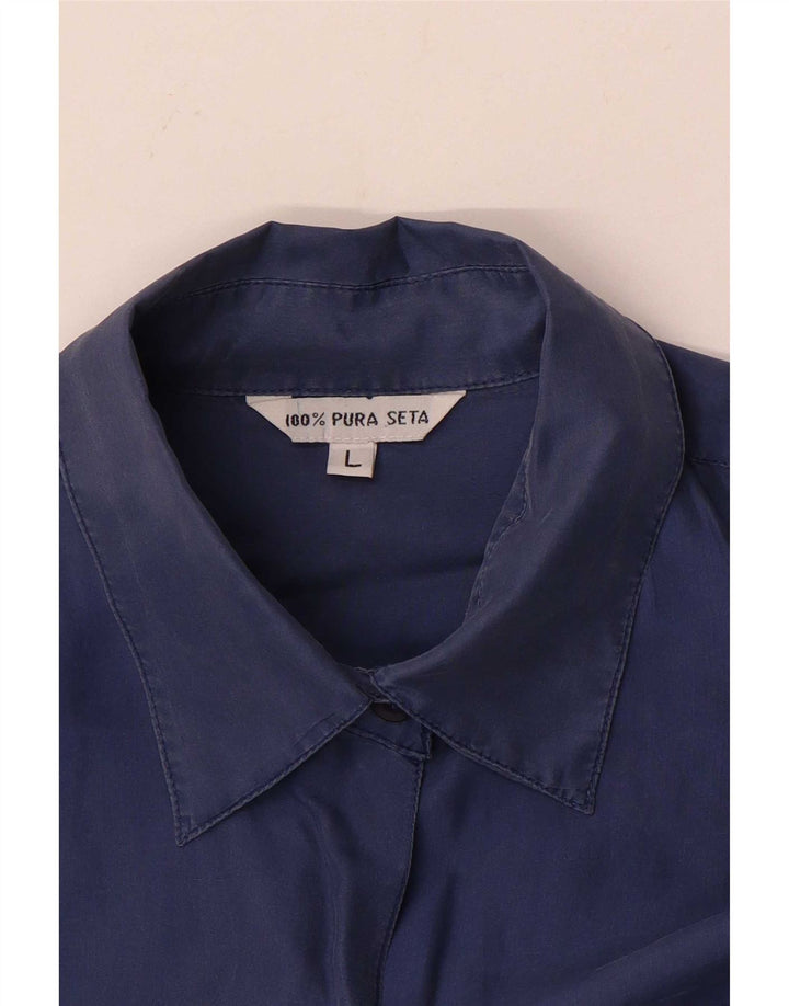 Vintage dameskjorte bluse UK 16 Stor marineblå silke