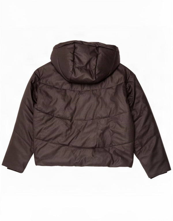 Zara Dame Hætte Oversized Polstret Jakke UK 10 Small Black Polyurethane