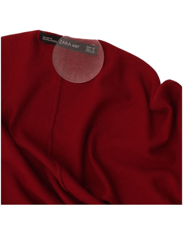 ZARA Dame Longline Open Cardigan Sweater UK 14 Medium Maroon