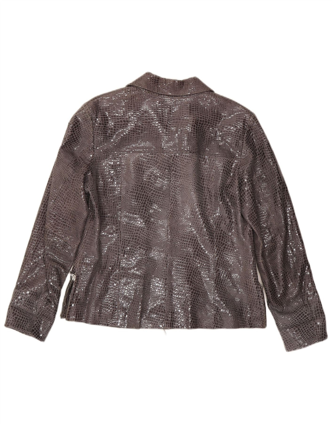 Vintage læderjakke til kvinder EU 38 Medium Grey Animal Print Læder