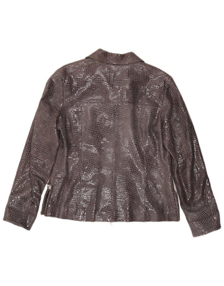 Vintage læderjakke til kvinder EU 38 Medium Grey Animal Print Læder