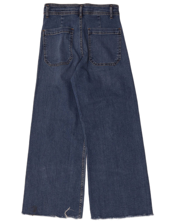Zara Dame Jeans med høj talje og brede ben EU 40 Medium W30 L28 Blå