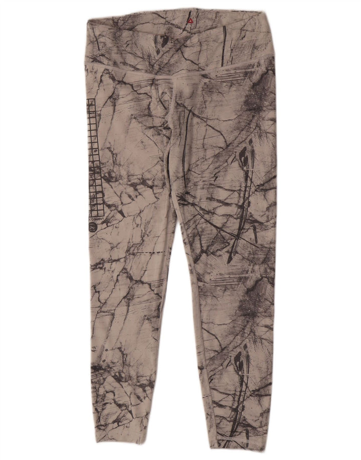 Reebok Womens Crop Abstract Pattern Leggings UK 12/14 Medium Grey