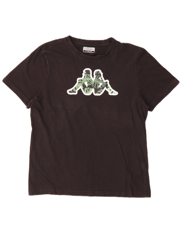 Kappa Herre Grafisk T-Shirt Top Stor Sort Bomuld