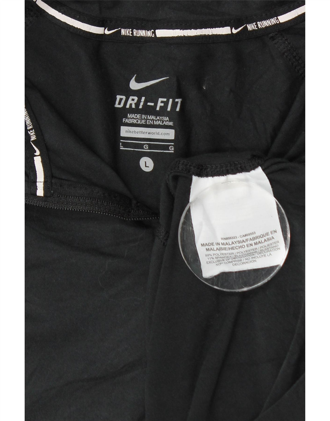 Nike Dame Dri Fit Zip Neck Top Langærmet UK 14 Large Black Polyester